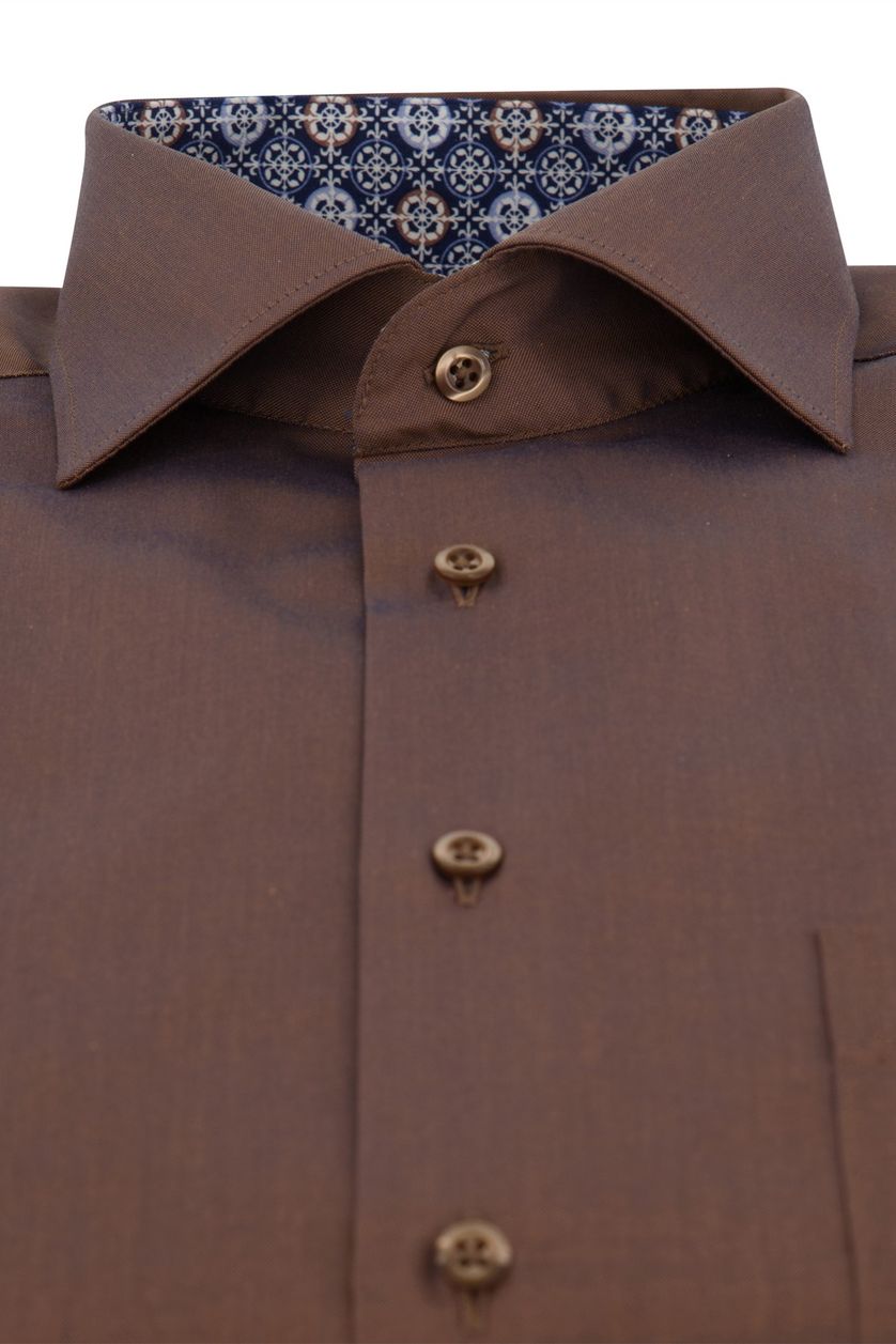 Eterna casual overhemd Modern Fit bruin effen katoen normale fit