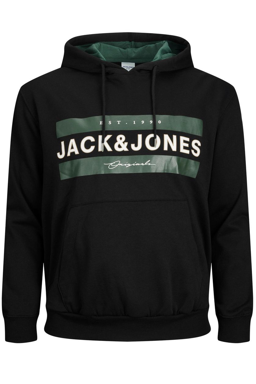 Jack & Jones hoodie Plus Size zwart uni katoen 