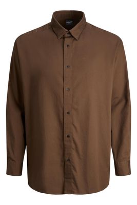 Jack & Jones casual trendy overhemd Jack & Jones bruin effen katoen wijde fit 