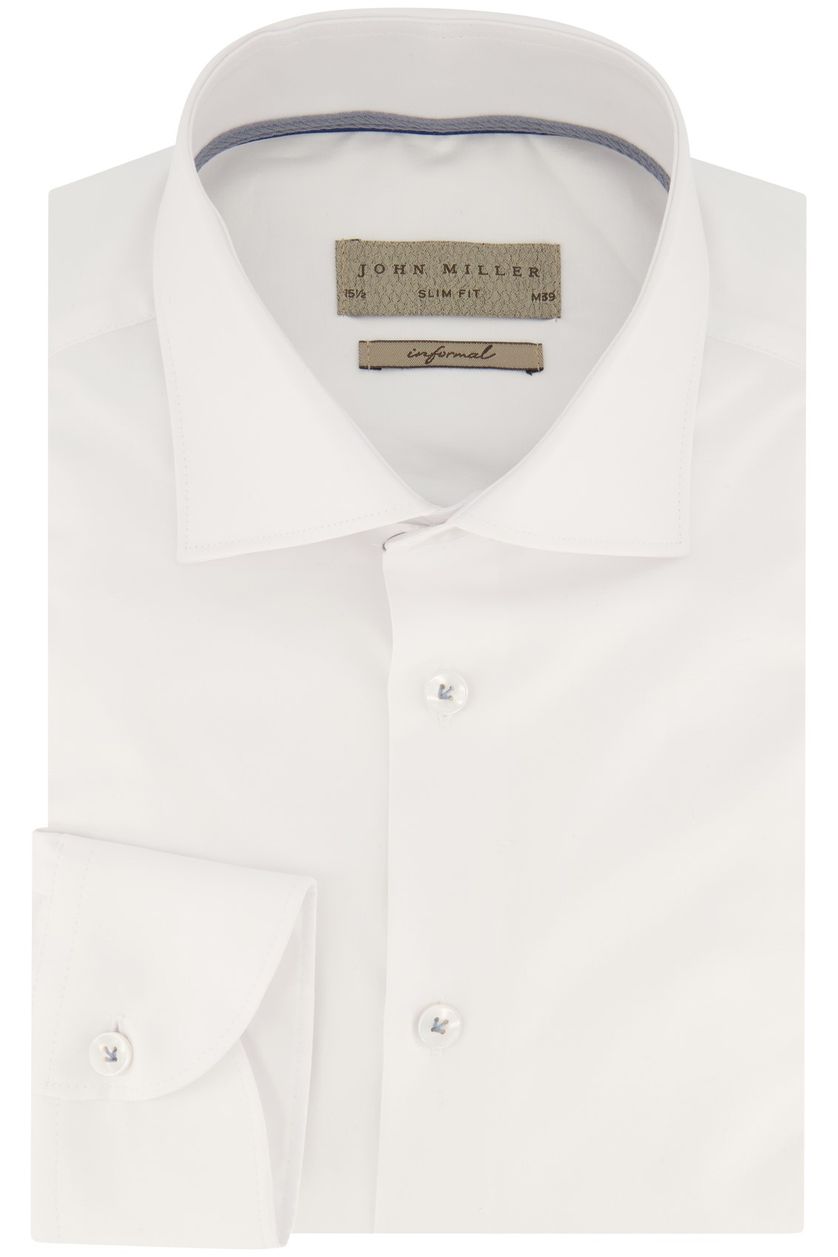 John Miller zakelijk overhemd slim fit wit effen katoen