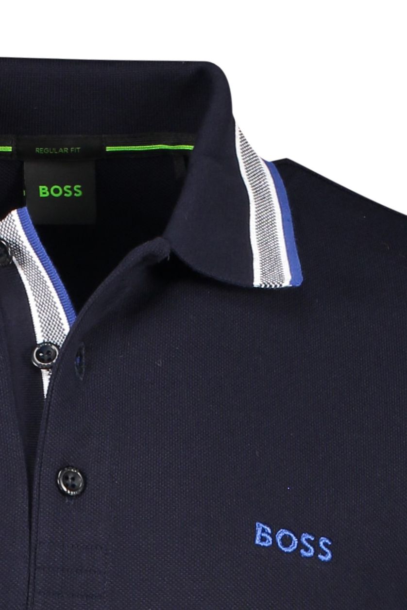 Hugo Boss polo met logo donkerblauw effen katoen normale fit