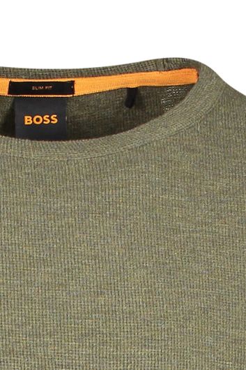 Hugo Boss trui ronde hals groen effen katoen slim fit