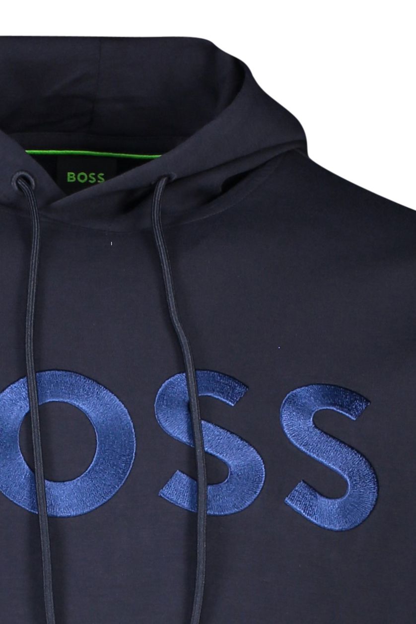 Hugo Boss sweater blauw effen katoen hoodie 