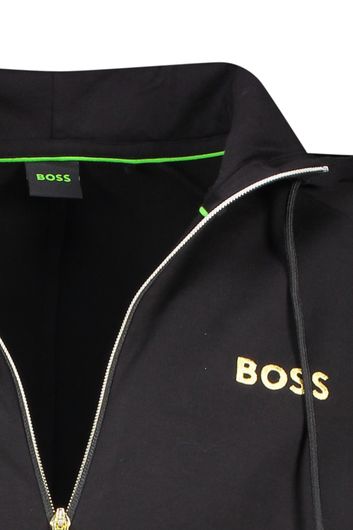 Hugo Boss vest zwart rits effen katoen met capuchon