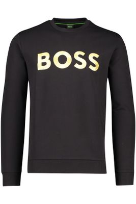 Hugo Boss sweater Hugo Boss zwart effen katoen ronde hals 