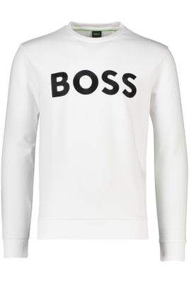 Hugo Boss Hugo Boss sweater wit effen katoen ronde hals Salbo