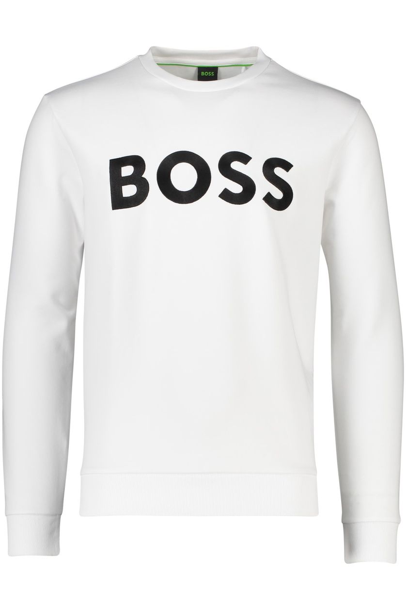Hugo Boss sweater wit effen katoen ronde hals Salbo