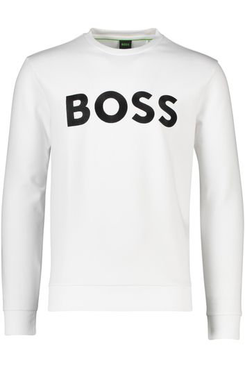 sweater Hugo Boss wit effen katoen ronde hals 