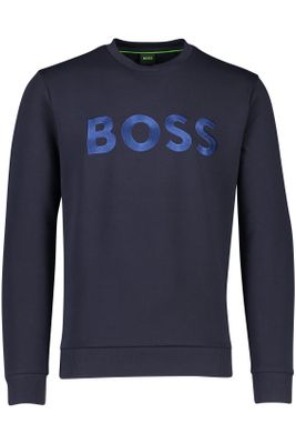 Hugo Boss sweater Hugo Boss donkerblauw effen katoen ronde hals 