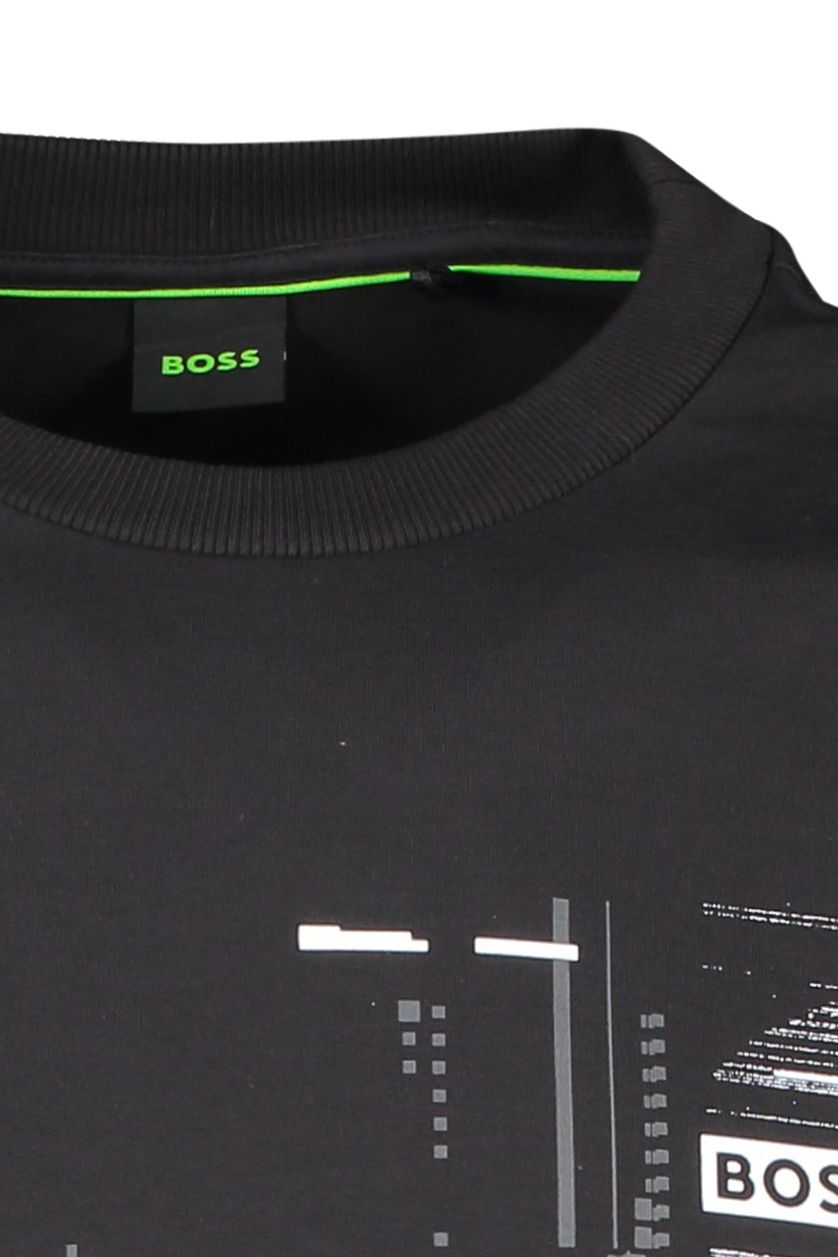 Hugo Boss sweater zwart geprint katoen ronde hals 