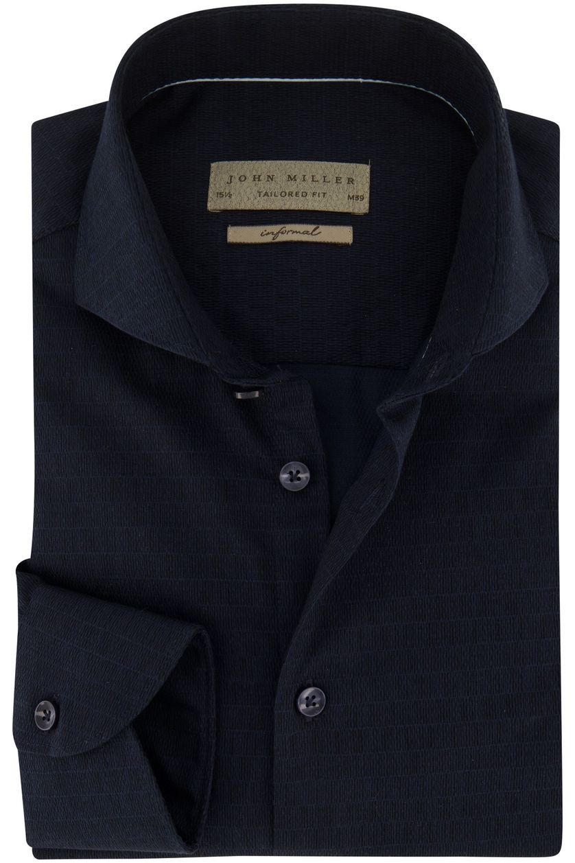 John Miller business overhemd donkerblauw geruit katoen slim fit