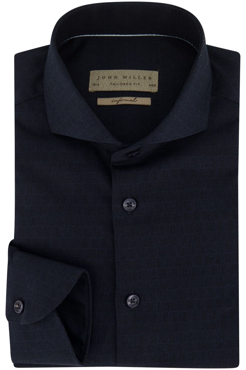 John Miller business overhemd donkerblauw geruit katoen slim fit