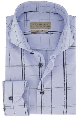 John Miller John Miller business overhemd John Miller Tailored Fit normale fit lichtblauw geruit katoen
