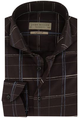 John Miller John Miller business overhemd Tailored Fit bruin geruit katoen slim fit