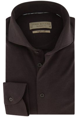 John Miller business overhemd John Miller Tailored Fit bruin effen katoen slim fit 