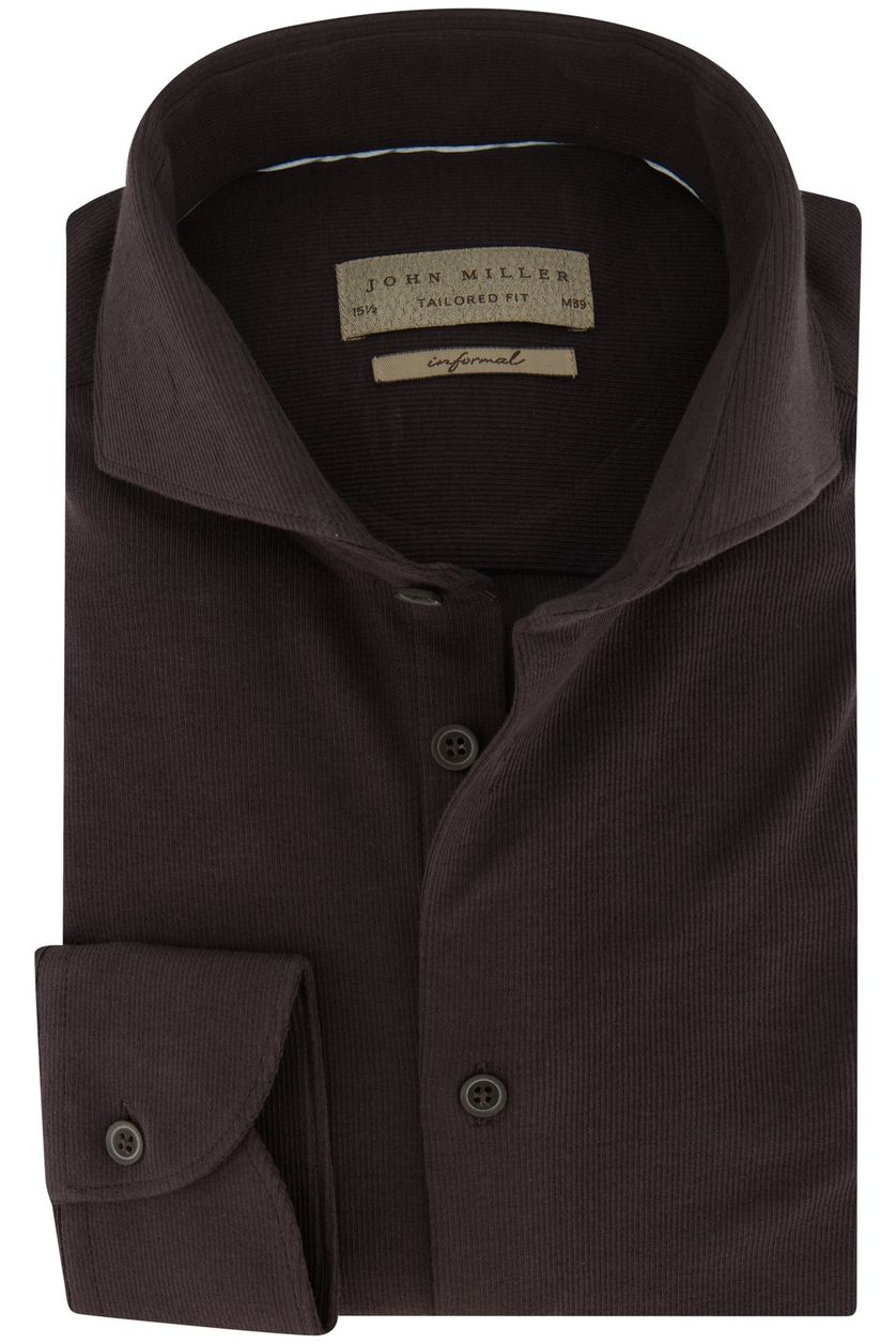 John Miller business overhemd John Miller Tailored Fit normale fit bruin effen katoen