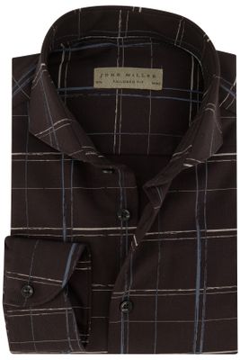 John Miller John Miller overhemd mouwlengte 7 Tailored Fit bruin geruit katoen slim fit
