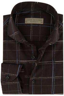 John Miller John Miller overhemd mouwlengte 7 Tailored Fit slim fit bruin geruit katoen