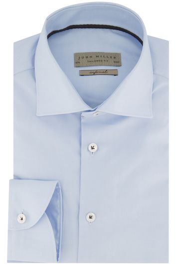 John Miller overhemd mouwlengte 7 John Miller Tailored Fit normale fit lichtblauw effen katoen