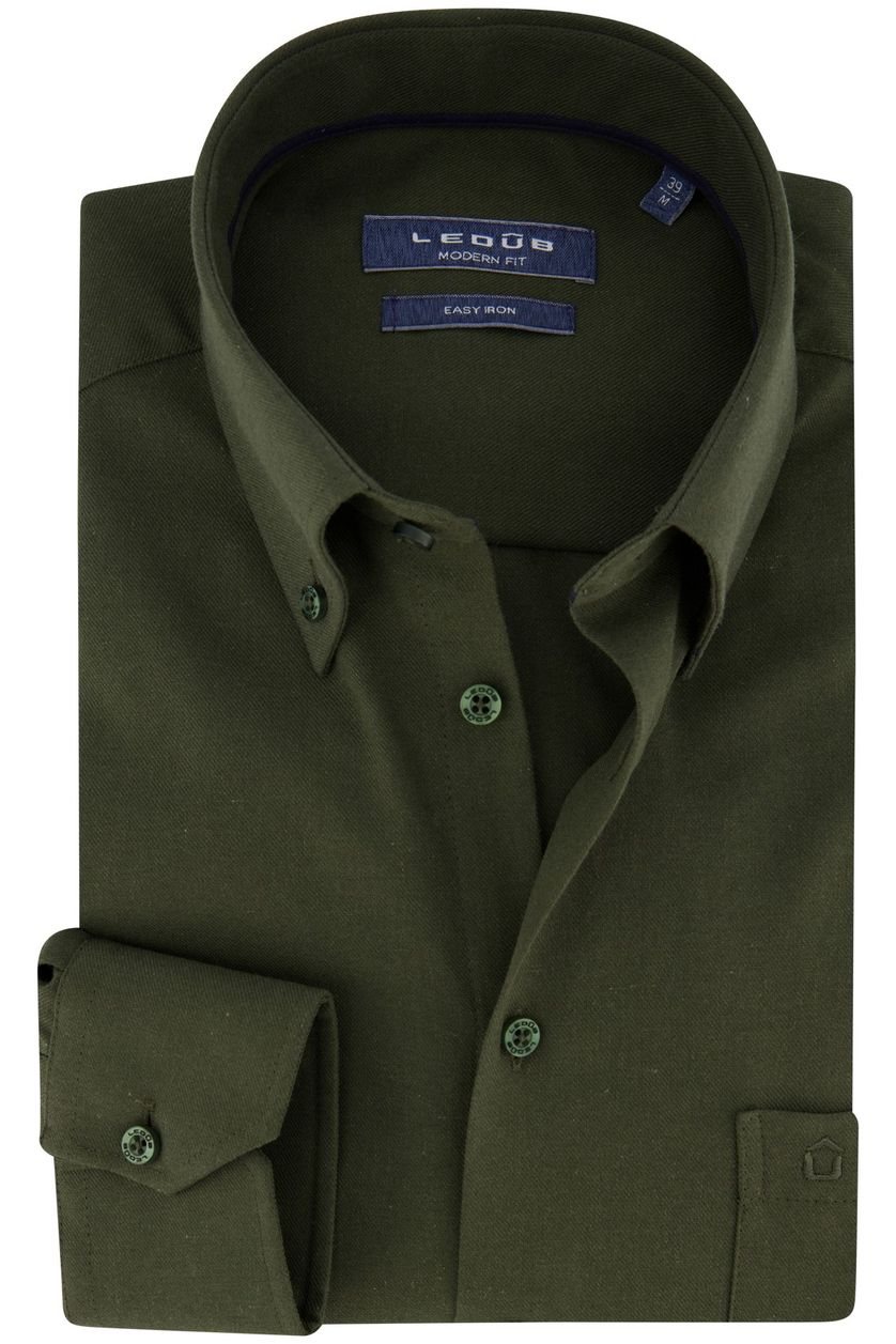 Overhemd Ledub normale fit groen effen 