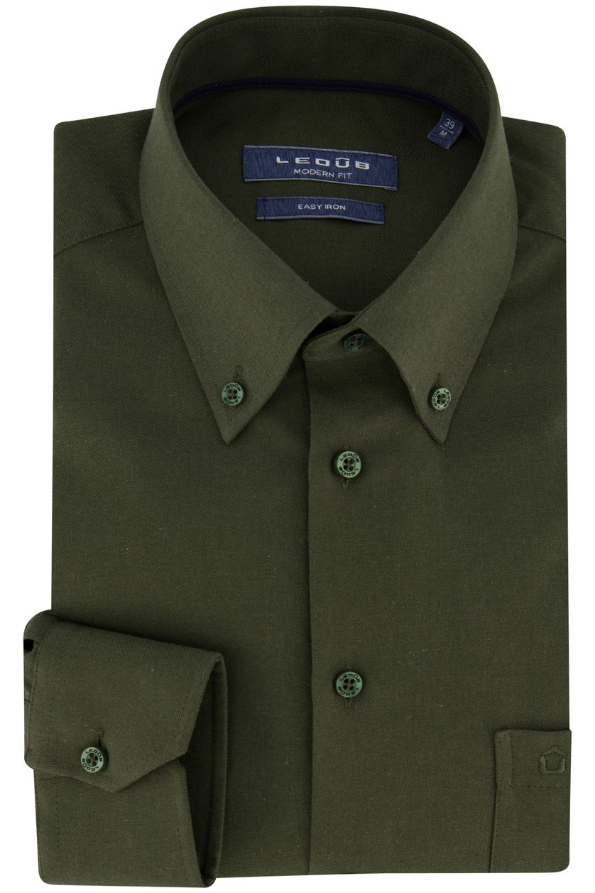 Overhemd Ledub normale fit groen effen 