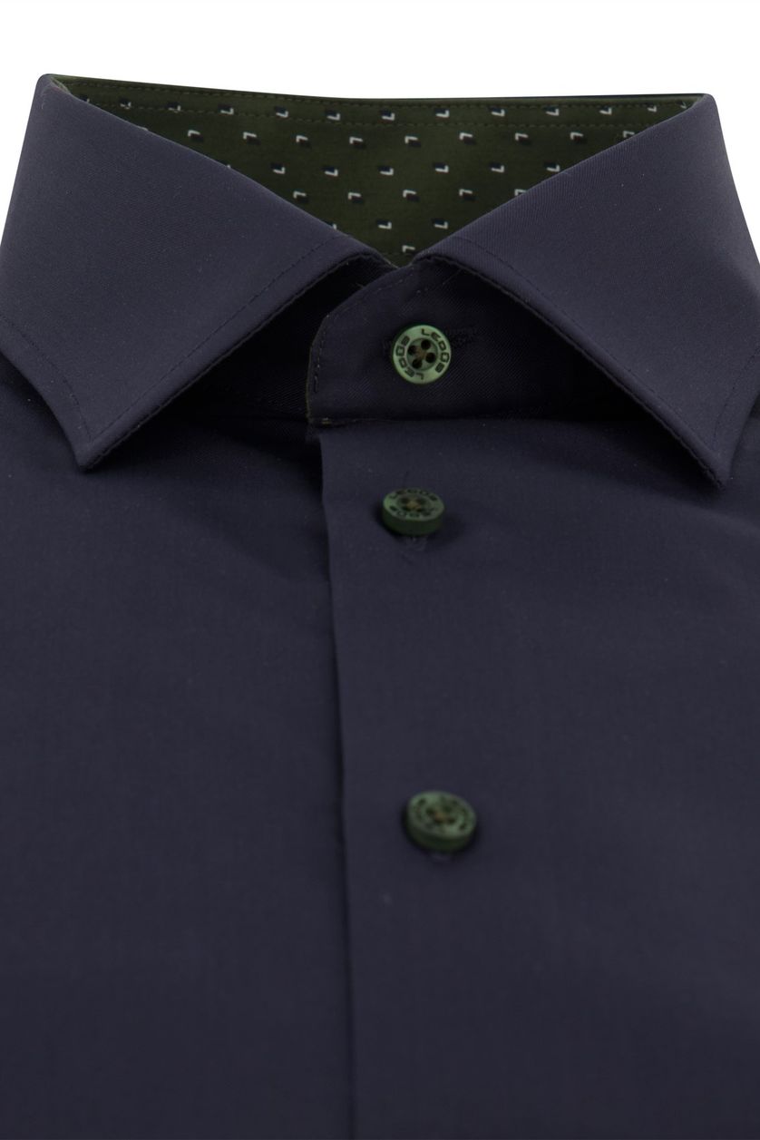 Ledub overhemd mouwlengte 7 donkerblauw effen met semi-wide spread boord