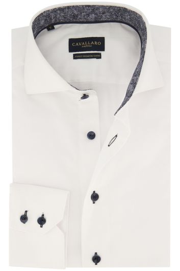 Cavallaro overhemd mouwlengte 7 slim fit wit Biaglio effen katoen