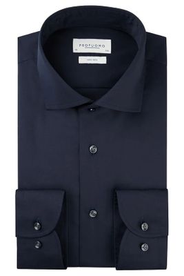 Profuomo Profuomo overhemd mouwlengte 7 slim fit donkerblauw effen katoen cutaway