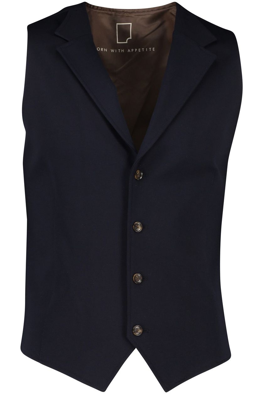 gilet Born With Appetite donkerblauw effen normale fit 
