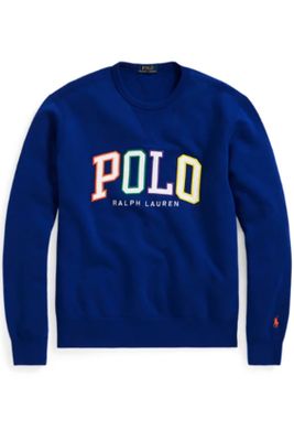 Polo Ralph Lauren Polo Ralph Lauren sweater ronde hals blauw met print katoen Big & Tall