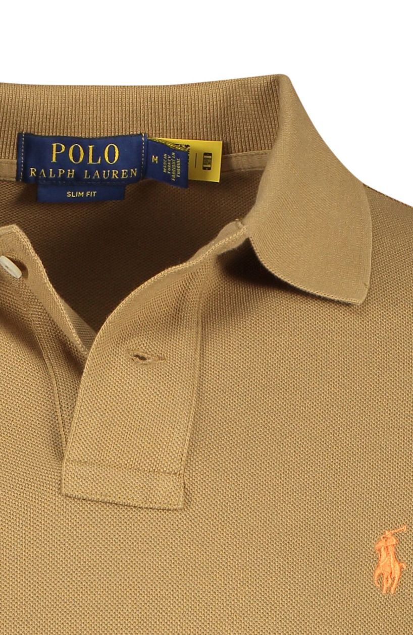 Poloshirt Polo Ralph Lauren Slim Fit bruin effen katoen 