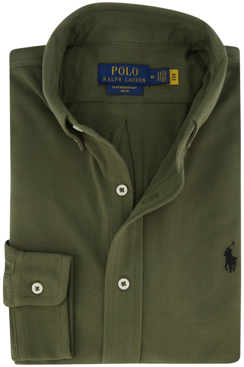 Polo Ralph Lauren casual overhemd groen effen katoen slim fit