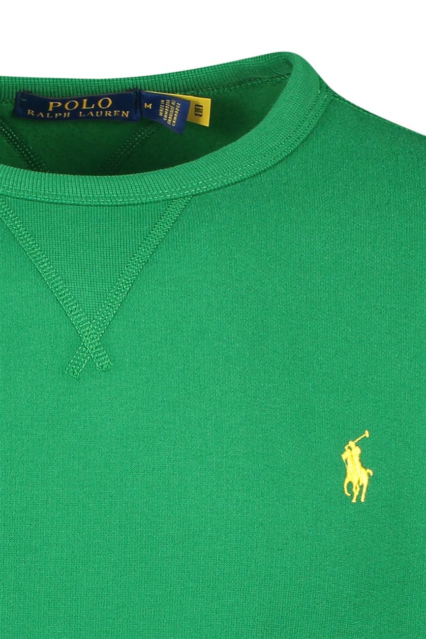 Polo Ralph Lauren trui groen effen ronde hals met gele logo