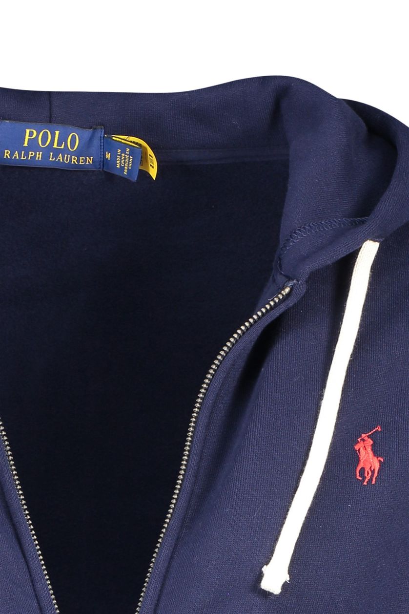 Polo Ralph Lauren vest donkerblauw effen katoen capuchon rits met logo