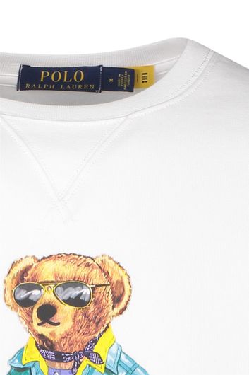 sweater Polo Ralph Lauren wit effen, geprint katoen ronde hals 