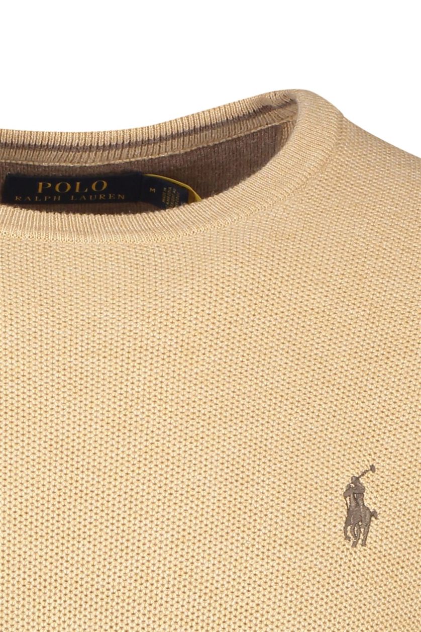 Polo Ralph Lauren trui beige effen katoen ronde hals met logo