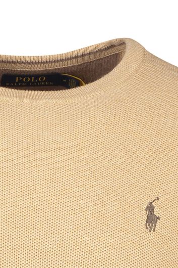 Polo Ralph Lauren trui ronde hals beige effen katoen met logo