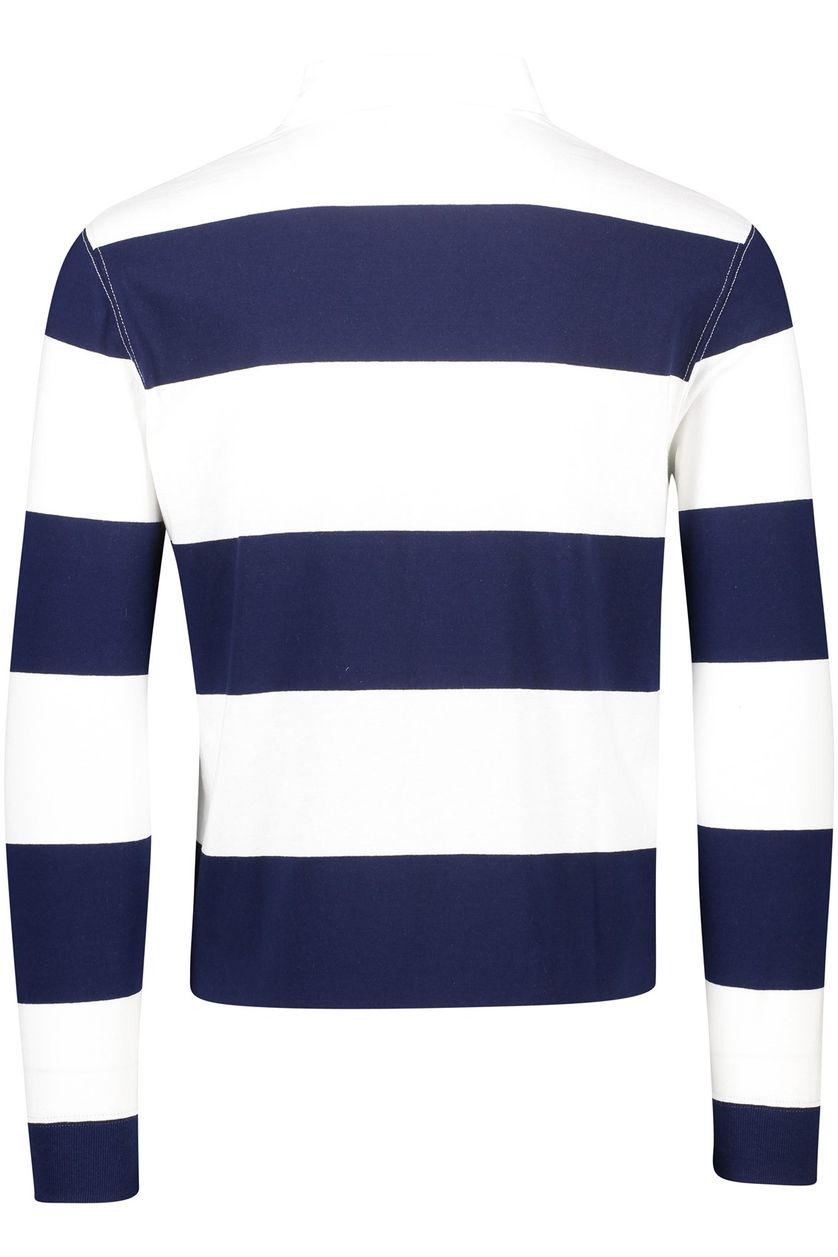 Polo Ralph Lauren trui donkerblauw/wit  gestreept katoen rugby 3 knoops