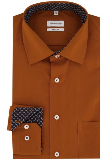 business overhemd Seidensticker Regular bruin effen katoen normale fit 