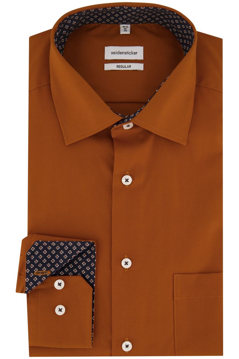 Seidensticker business overhemd Regular bruin effen katoen normale fit strijkvrij
