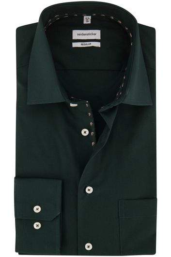 casual overhemd Seidensticker groen effen katoen normale fit 