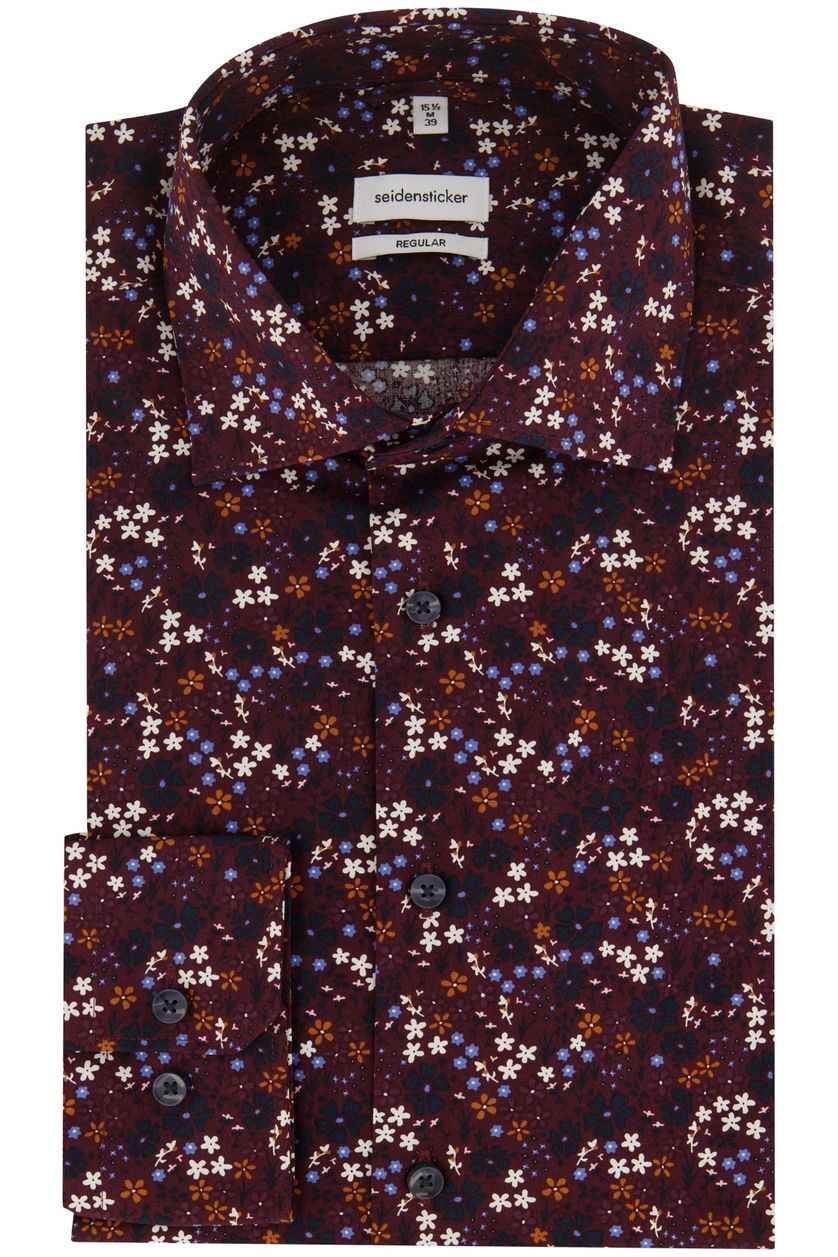 Seidensticker business overhemd Regular bloementjes print bordeaux katoen normale fit