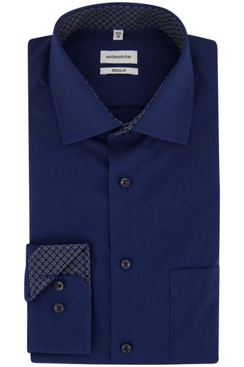Seidensticker casual overhemd normale fit blauw effen katoen