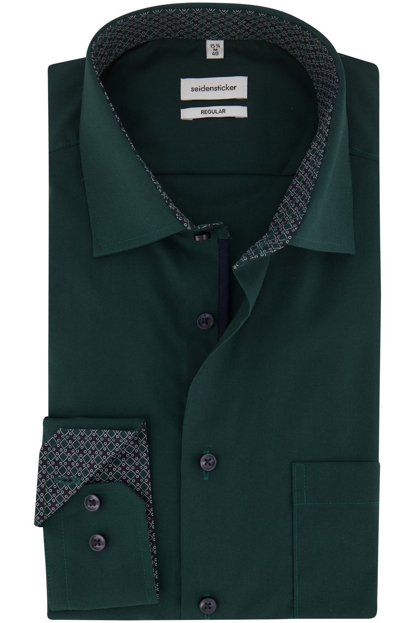 Seidensticker casual overhemd groen uni normale fit