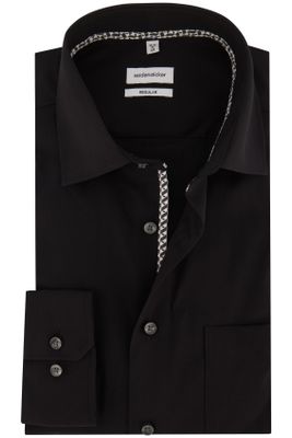 Seidensticker Seidensticker business overhemd Regular wide spread boord normale fit zwart katoen