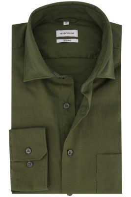 Seidensticker Seidensticker business overhemd Shaped groen effen katoen slim fit borstzak