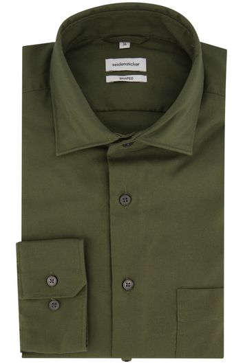 business overhemd Seidensticker Shaped groen effen katoen slim fit 