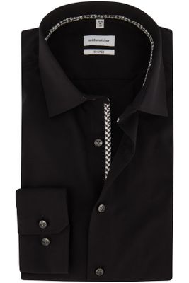 Seidensticker Seidensticker strijkvrij overhemd zwart effen 100% katoen normale fit