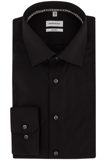 Seidensticker overhemd normale fit zwart uni met semi wide spread boord
