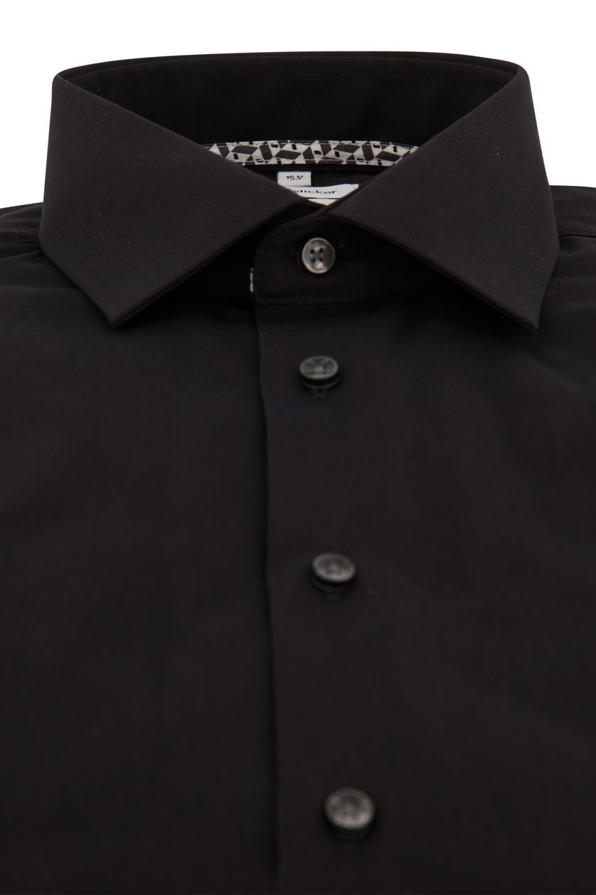 Seidensticker strijkvrij overhemd zwart effen 100% katoen normale fit